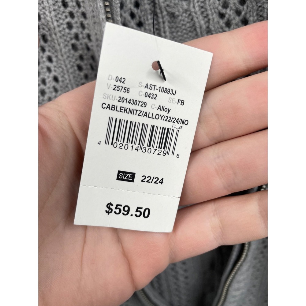 Ashley Stewart Cardigan Women's 22/24 Alloy Cable Knit Full Zip Hooded Cozy NWT - Picture 11 of 12